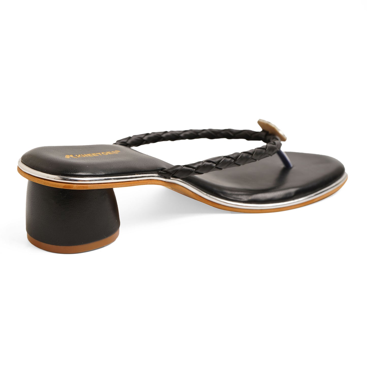 Chic Stone Embelished Black Round Heel Slippers For Everyday Casuals