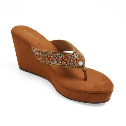 Sophisticated Zari Bronze Wedge Heel Slippers For Everyday Casuals