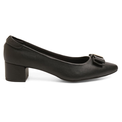 Trendy Glossy Black Block Heel Pumps For Office Comfort