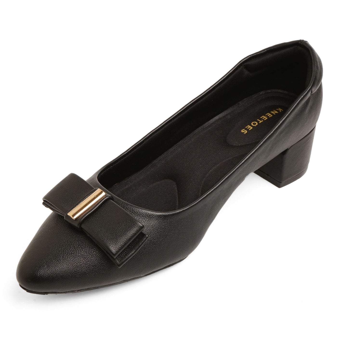 Trendy Glossy Black Block Heel Pumps For Office Comfort