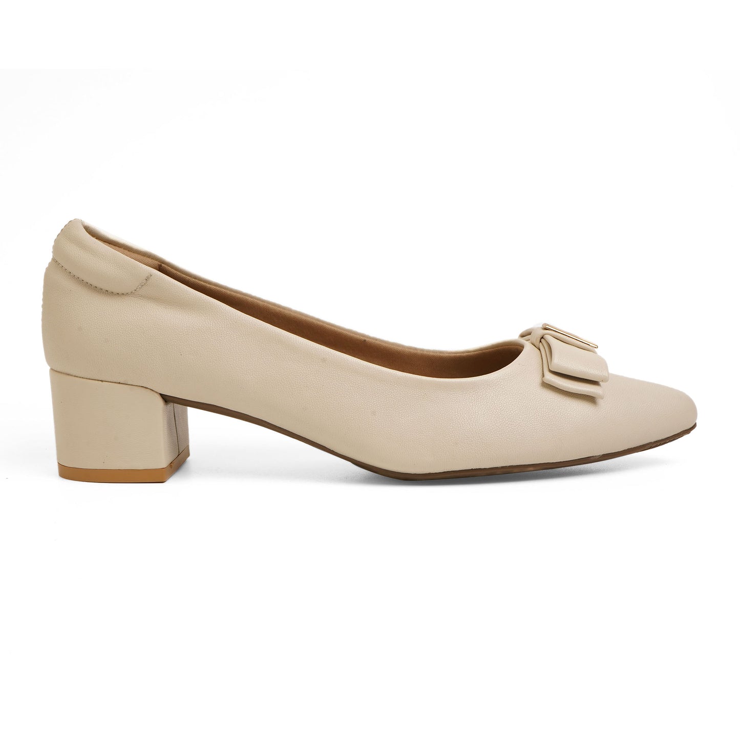 Trendy Glossy Ivory Block Heel Pumps For Office Comfort