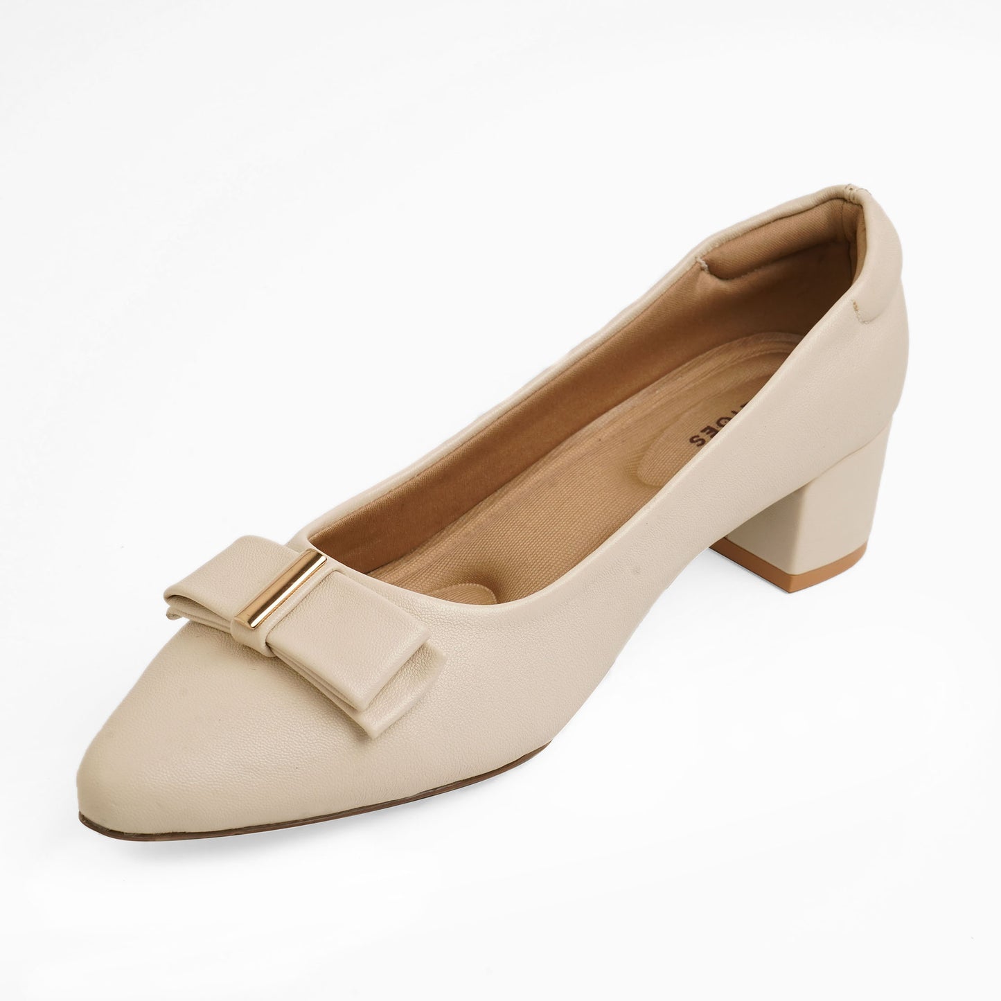 Trendy Glossy Ivory Block Heel Pumps For Office Comfort