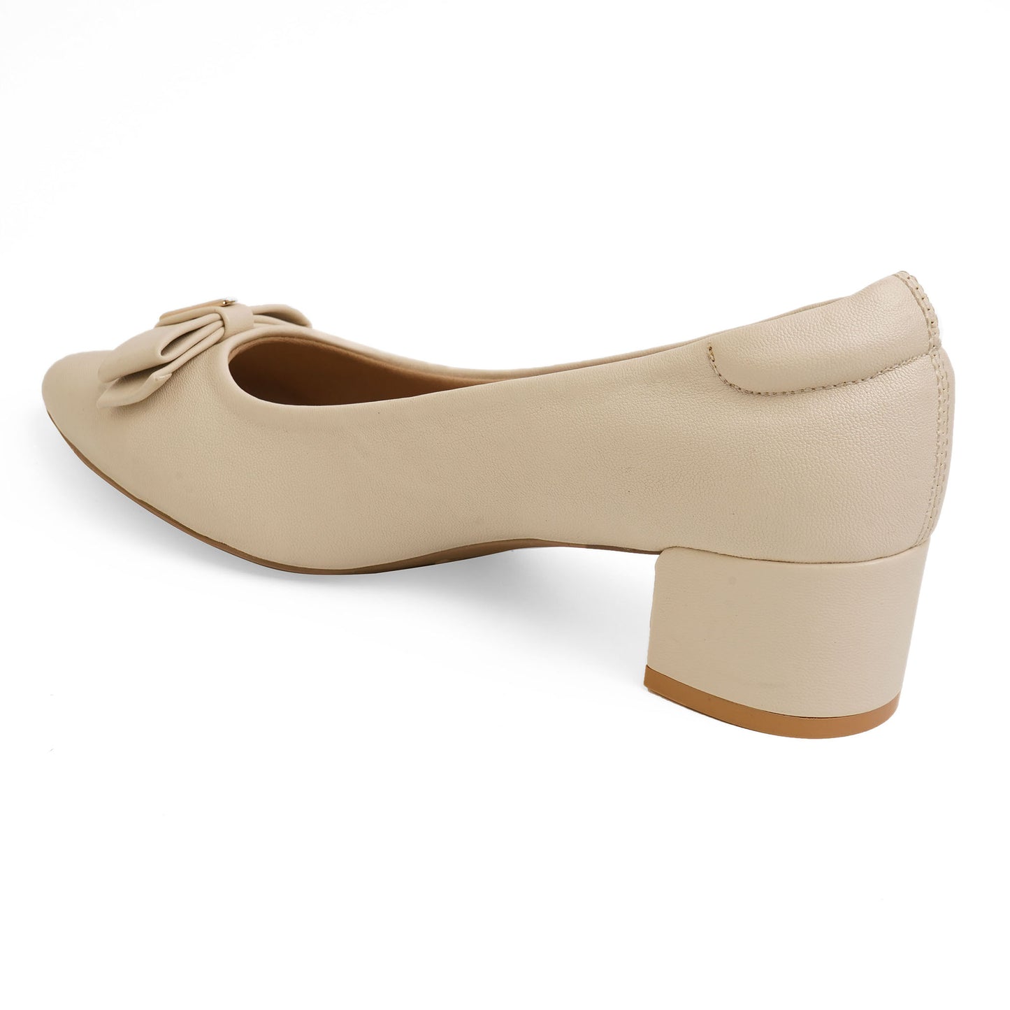 Trendy Glossy Ivory Block Heel Pumps For Office Comfort