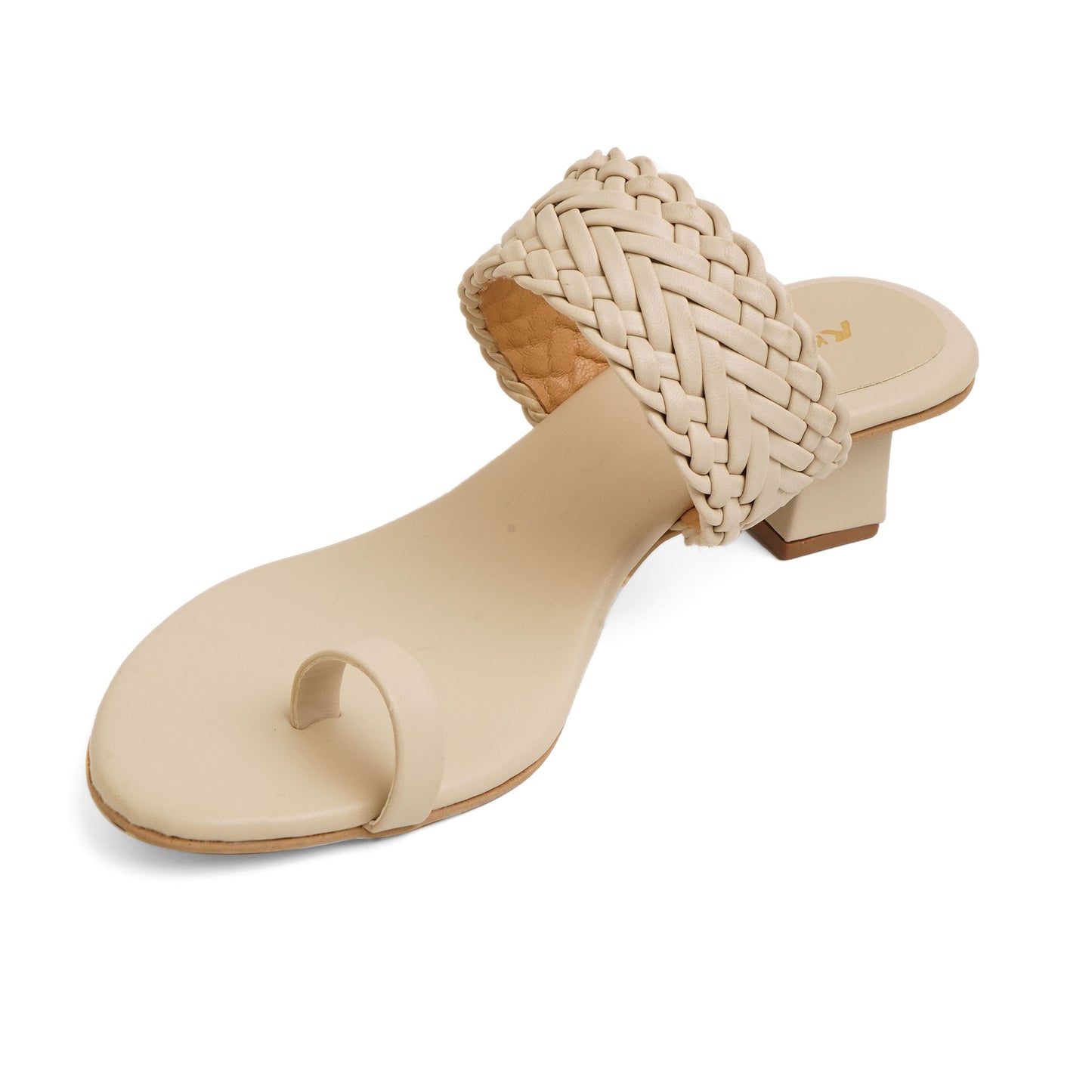 Chic Matt Finish Beige Box Heel Slidders For Everyday Casuals