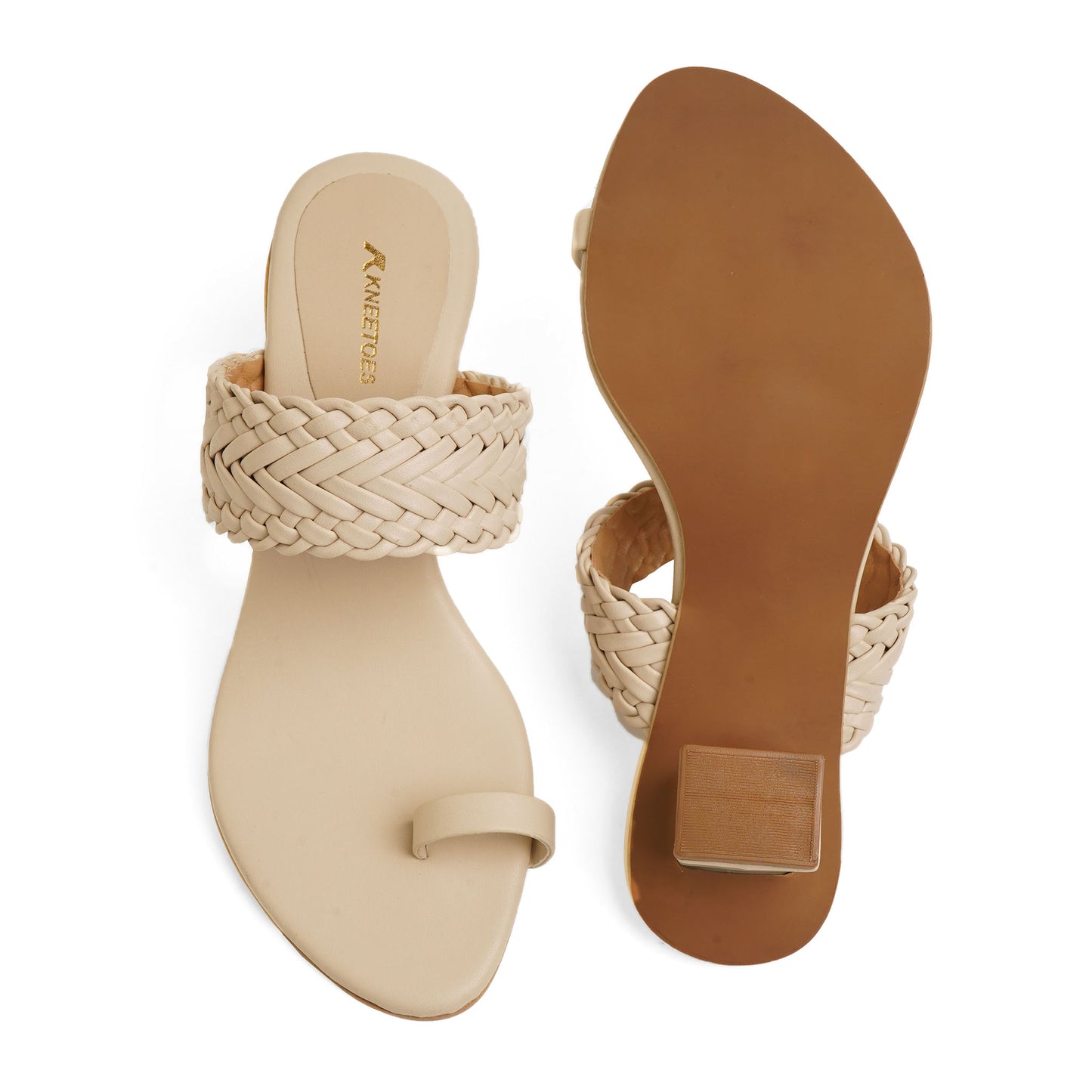 Chic Matt Finish Beige Box Heel Slidders For Everyday Casuals