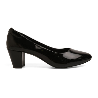 Chic Glossy Black Block Heel Pumps For Office Comfort