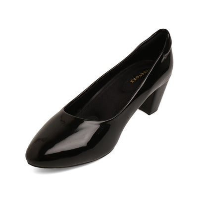 Chic Glossy Black Block Heel Pumps For Office Comfort