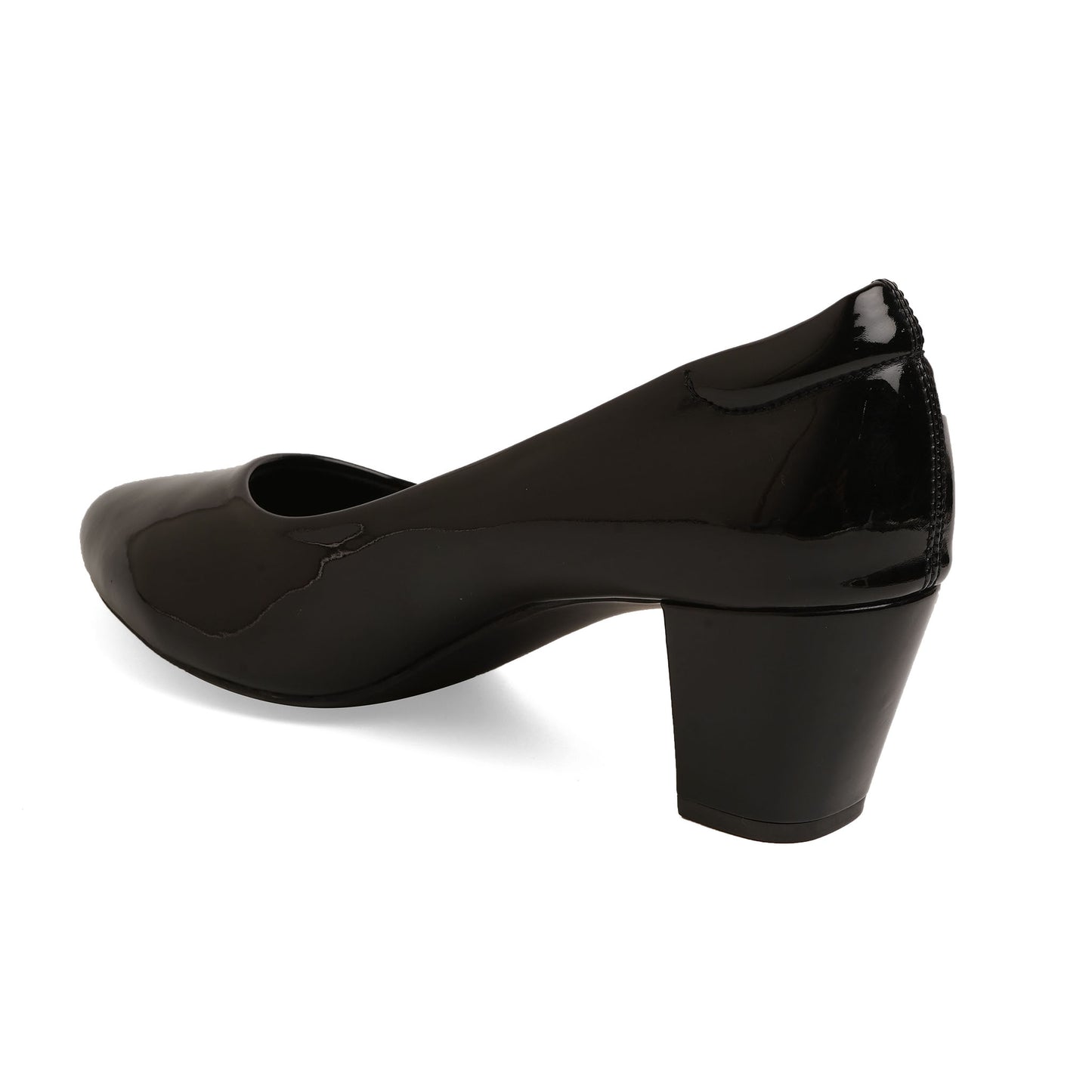 Chic Glossy Black Block Heel Pumps For Office Comfort