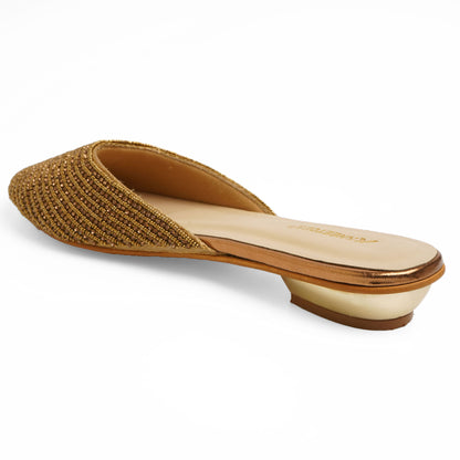 Exquisite Zari Bronze Small Heel Mules For Wedding Wear