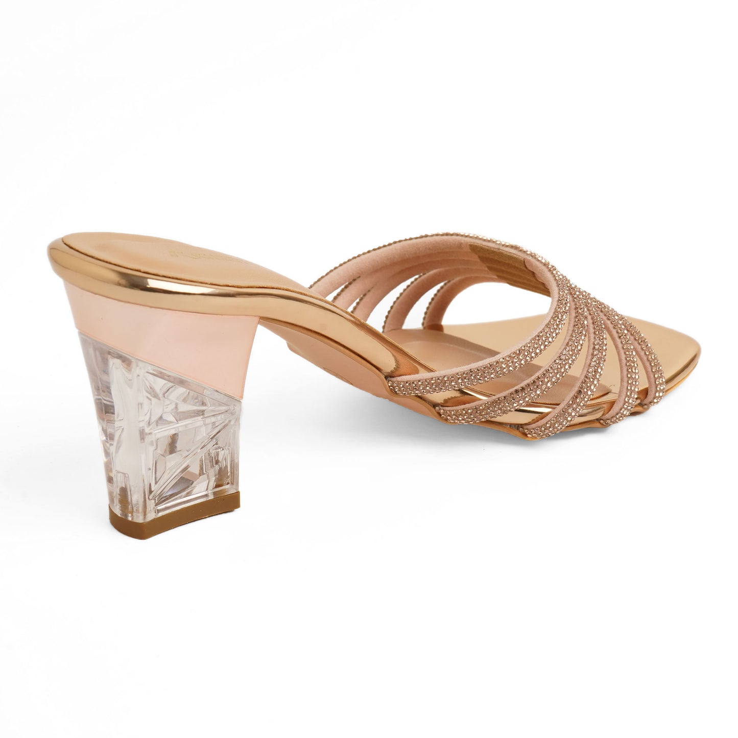 Elegant Shimmery Rose Gold Block Heel Sandals For Wedding Wear