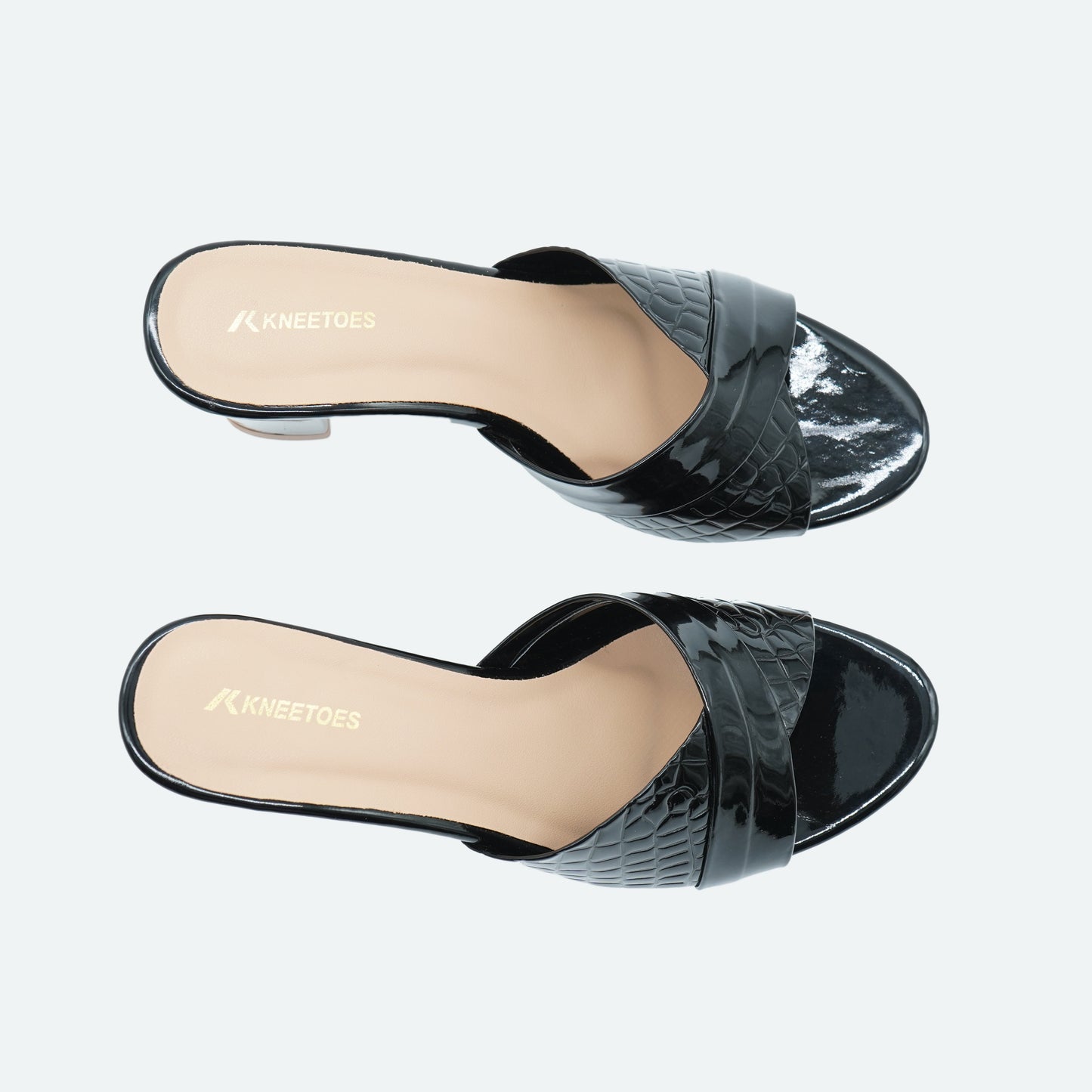 Chic Glossy finish Black Slipper featuring Peep toe Design for Party wear