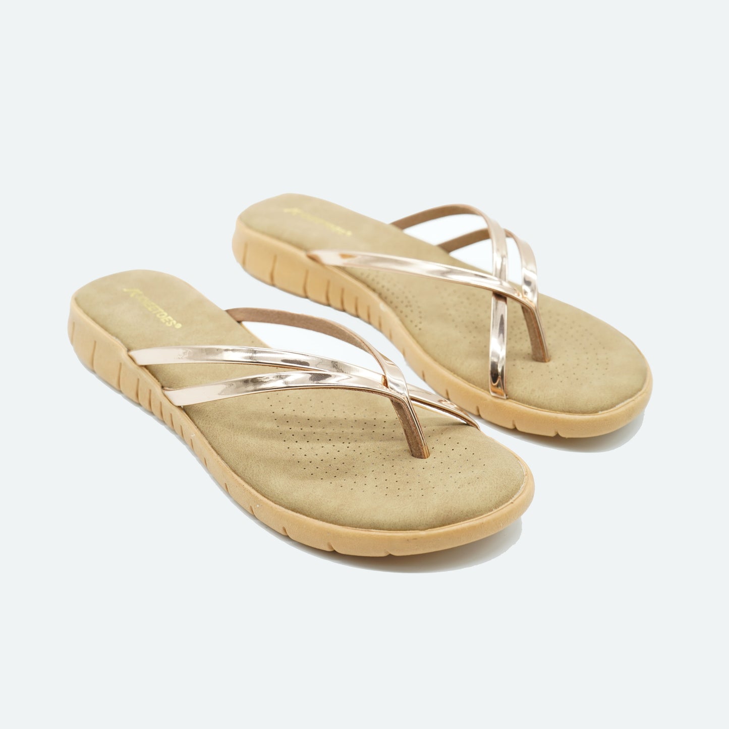 Exquisite Glossy finish Beige Slipper featuring Toe strap Design for Everyday casuals