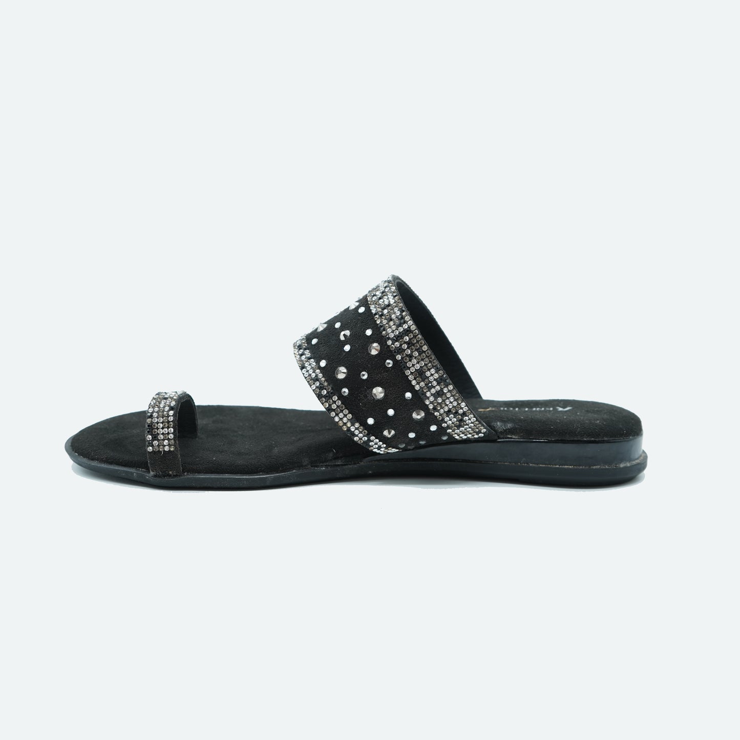 Elegant Stone work Black Slipper featuring Toe strap Design for Everyday casuals