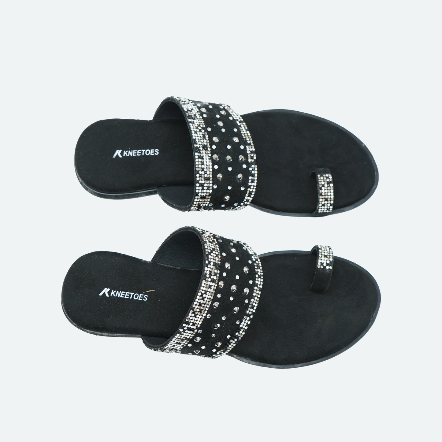 Elegant Stone work Black Slipper featuring Toe strap Design for Everyday casuals