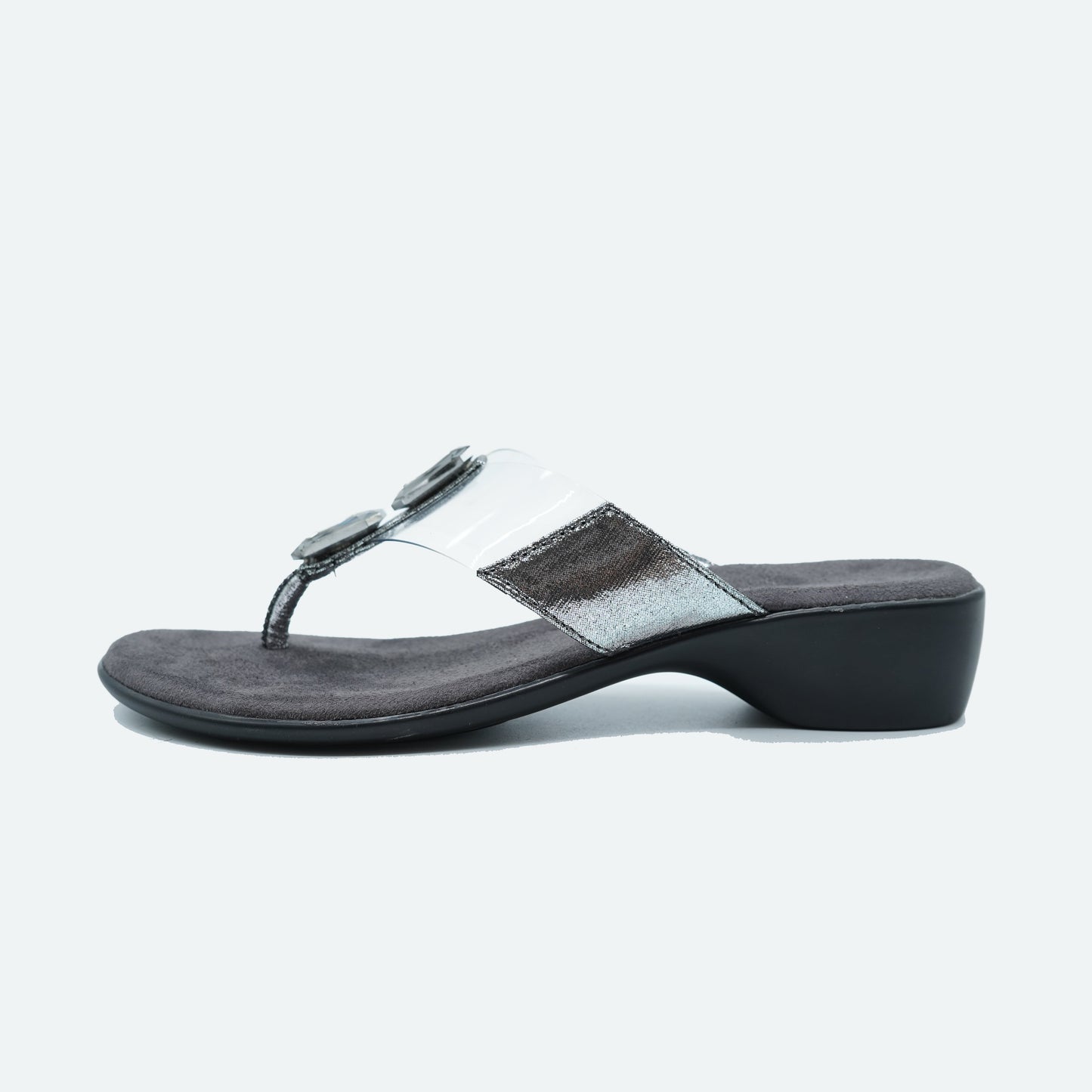 Fashionable Glossy finish Gun metal Slipper featuring Toe grip Design for Everyday