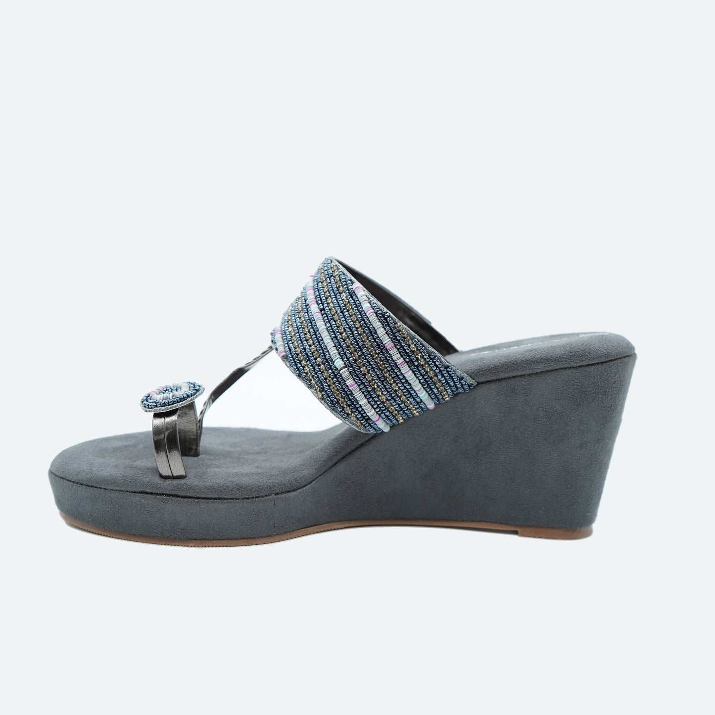 Trendy Stone work Gun Metal Slipper featuring Toe ring Design for Party wear