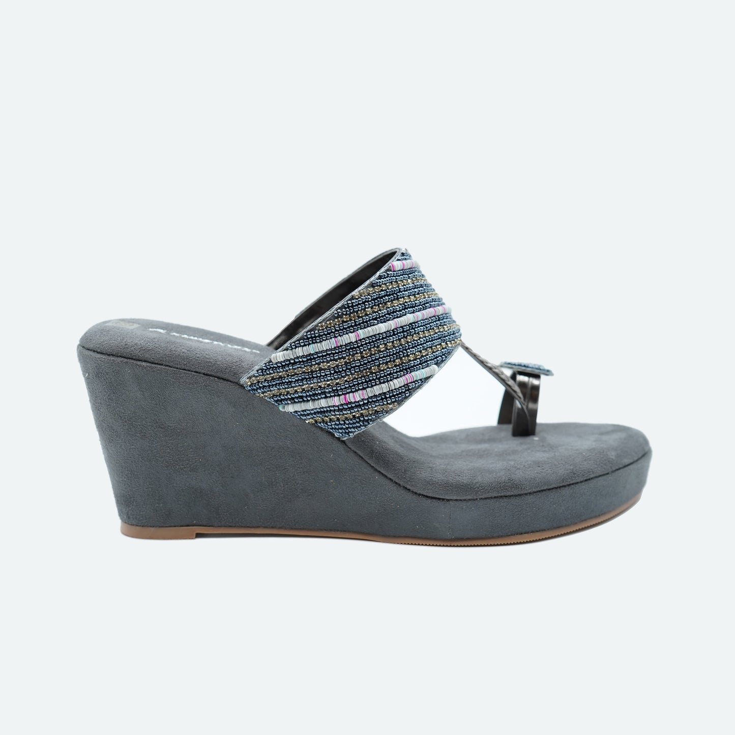 Trendy Stone work Gun Metal Slipper featuring Toe ring Design for Party wear