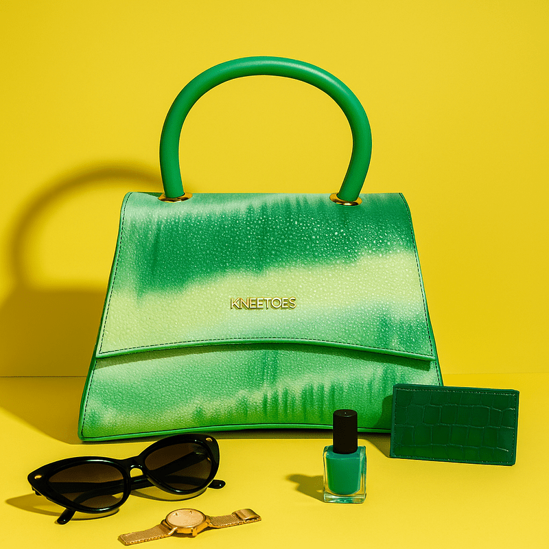 Green Ombre Textured Handbag with Top Handle