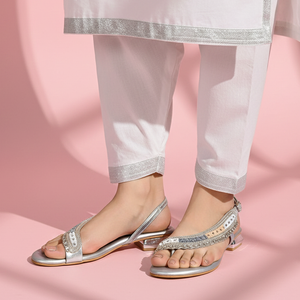 Silver Stylish Embellished Open-Toe Sandals