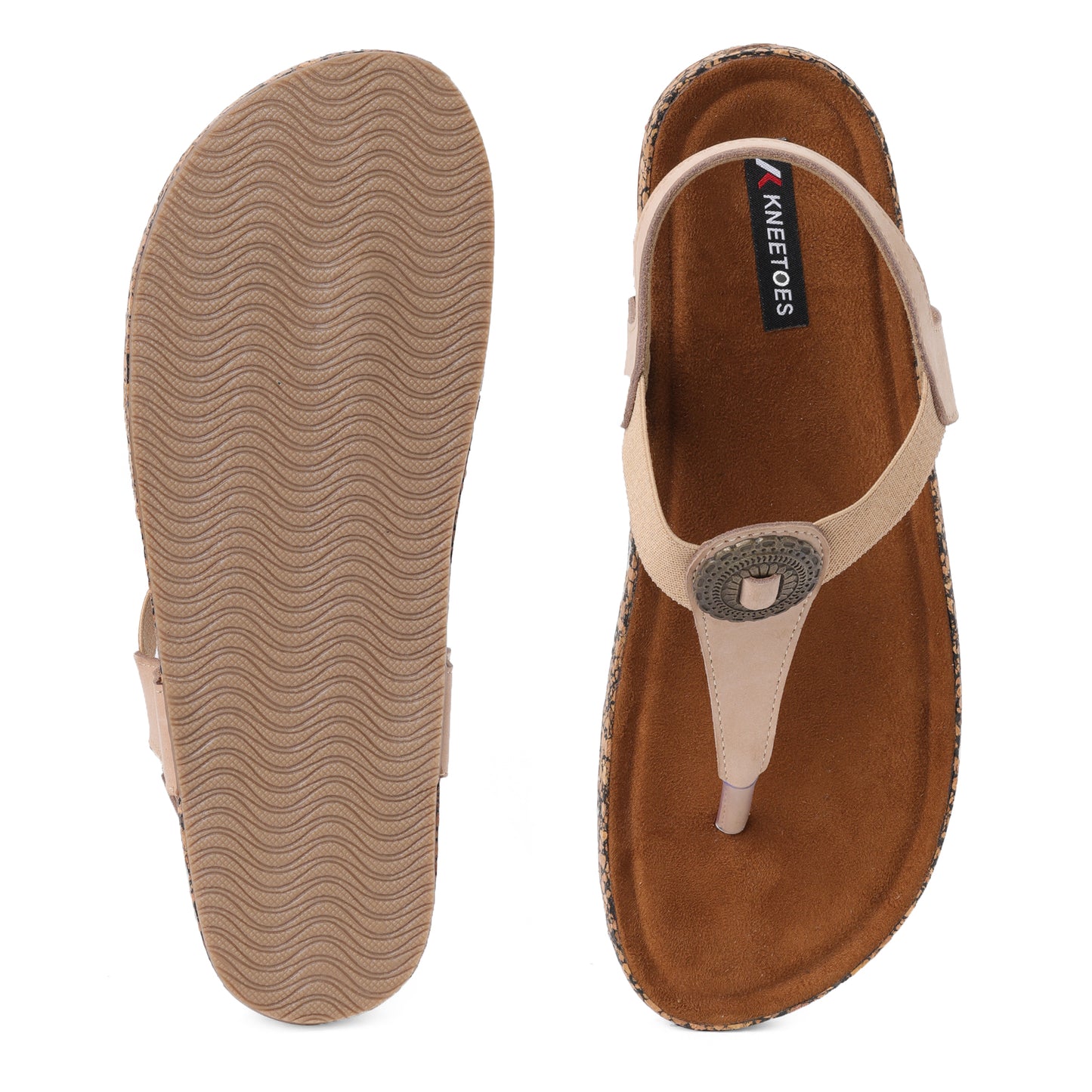 Contemporary Cork Sole Peach Flat Sandals For Office Comfort