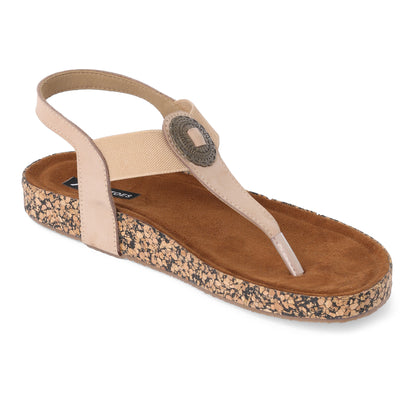 Contemporary Cork Sole Peach Flat Sandals For Office Comfort