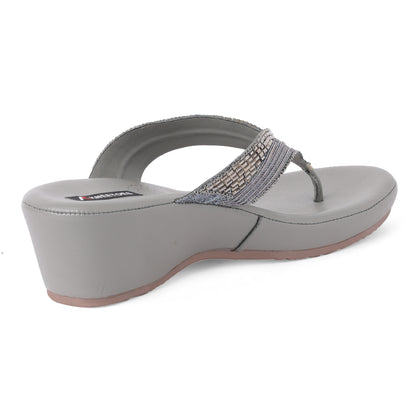 Exquisite Stone Embellished Grey Wedge Heel Sandals with Comfort Sole For Party Wear