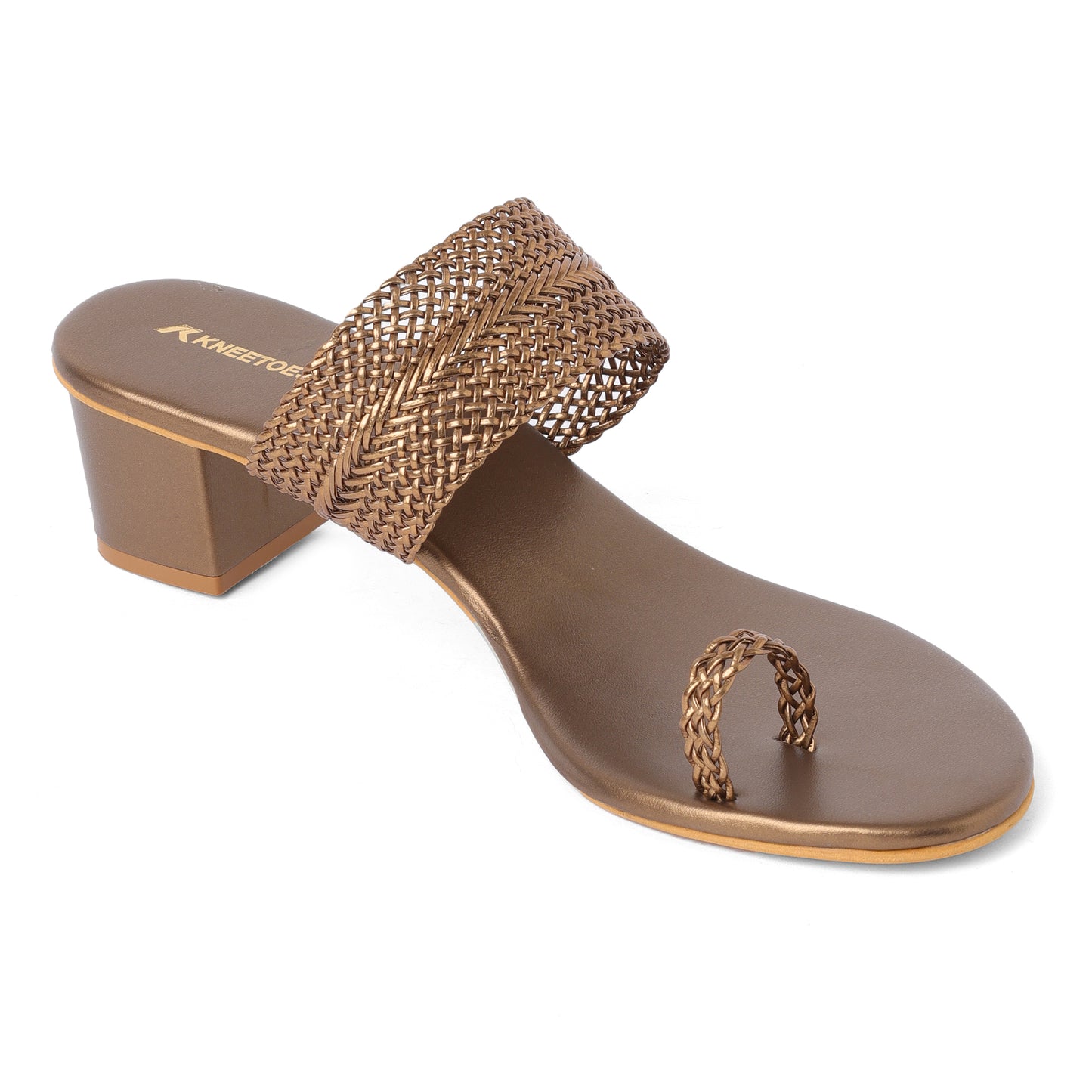 Stylish Shimmery Bronze Box Heel Slippers For Everyday Casuals