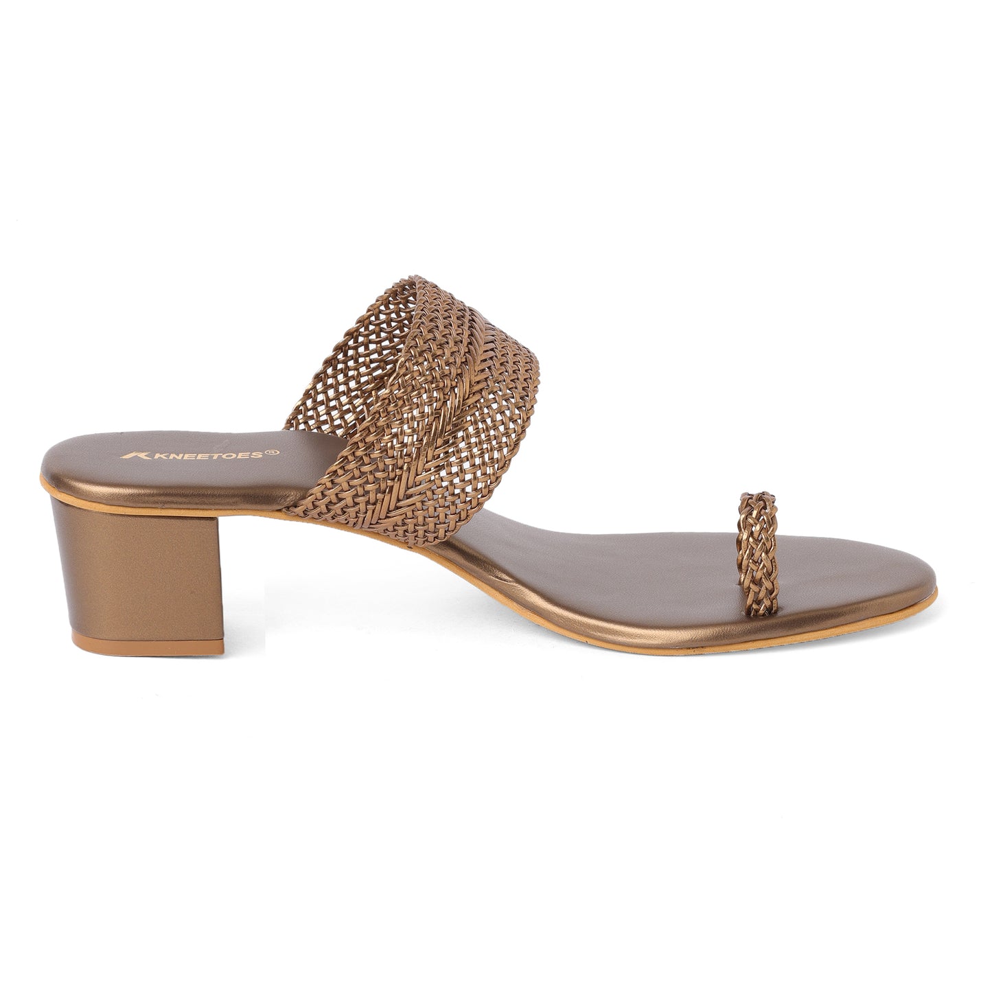 Stylish Shimmery Bronze Box Heel Slippers For Everyday Casuals