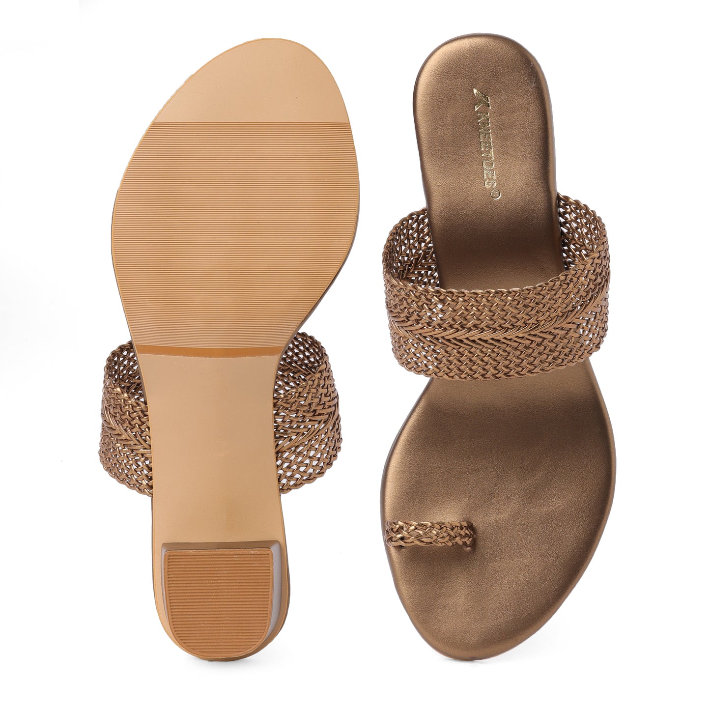 Stylish Shimmery Bronze Box Heel Slippers For Everyday Casuals