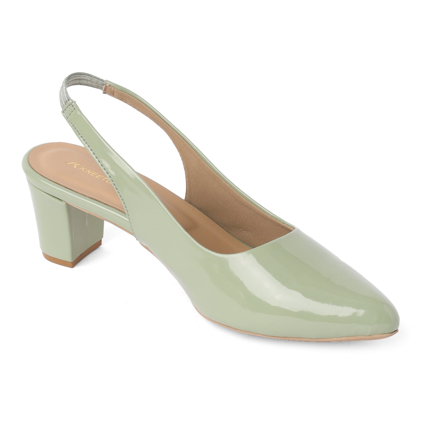 Sleek Glossy Green Block Heel Pumps For Office Comfort