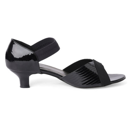 Classic Glossy Black Kitten Heel Sandals For Everyday Casuals