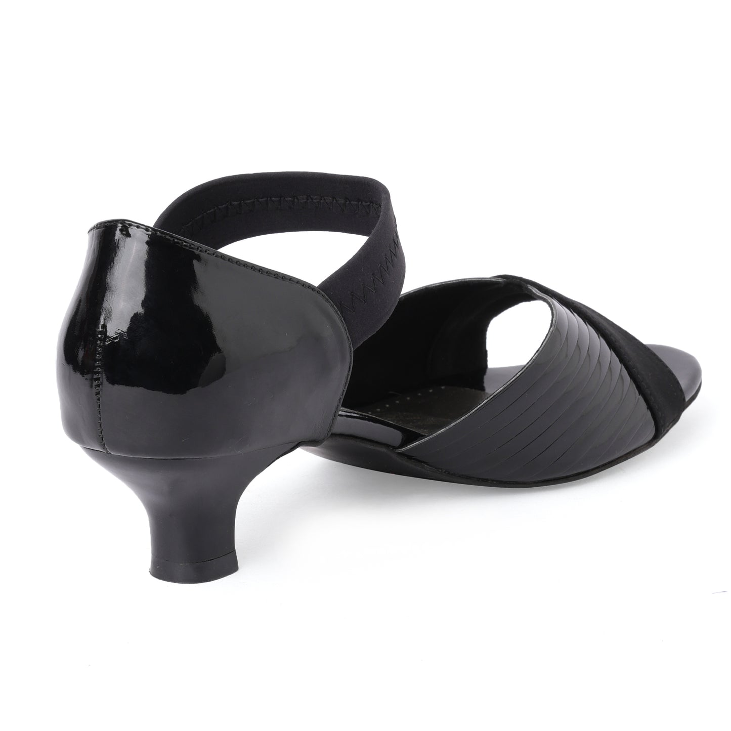 Classic Glossy Black Kitten Heel Sandals For Everyday Casuals