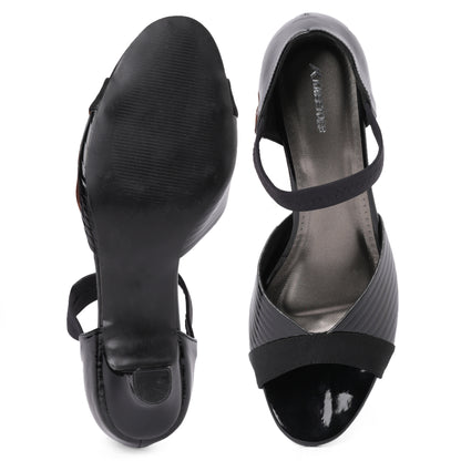 Classic Glossy Black Kitten Heel Sandals For Everyday Casuals