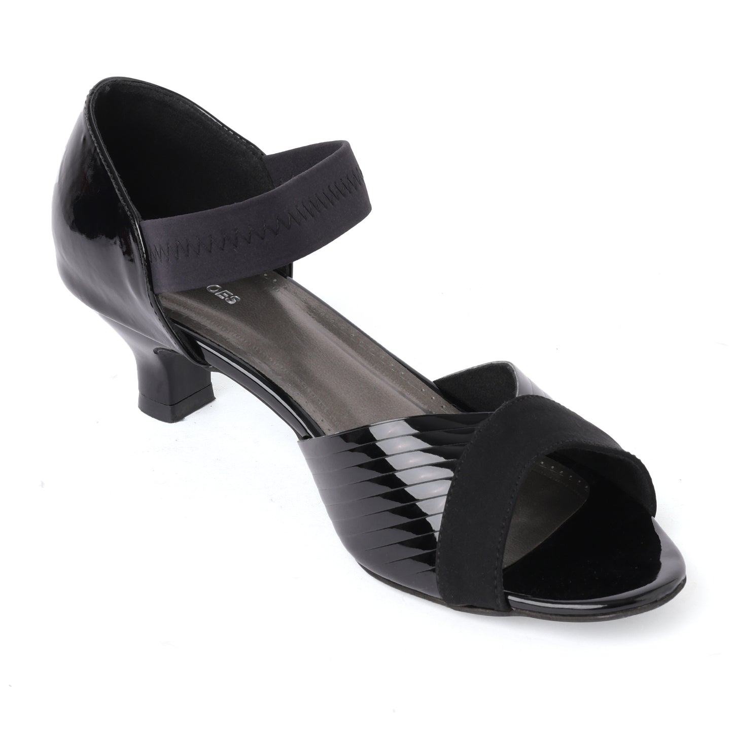 Classic Glossy Black Kitten Heel Sandals For Everyday Casuals