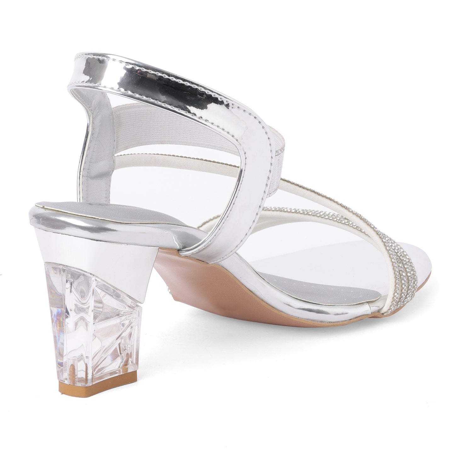 Sophisticated Glitter Silver Box Heel Sandals For Party Wear