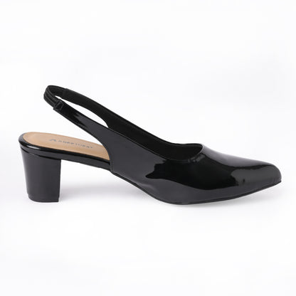 Sleek Glossy Black Block Heel Pumps For Office Comfort