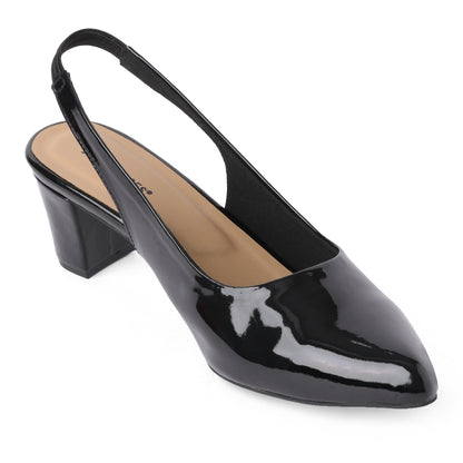 Sleek Glossy Black Block Heel Pumps For Office Comfort