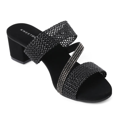 Chic Glitter Black Box Heel Slippers For Everyday Casuals