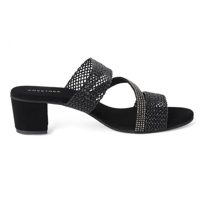 Chic Glitter Black Box Heel Slippers For Everyday Casuals