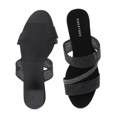 Chic Glitter Black Box Heel Slippers For Everyday Casuals