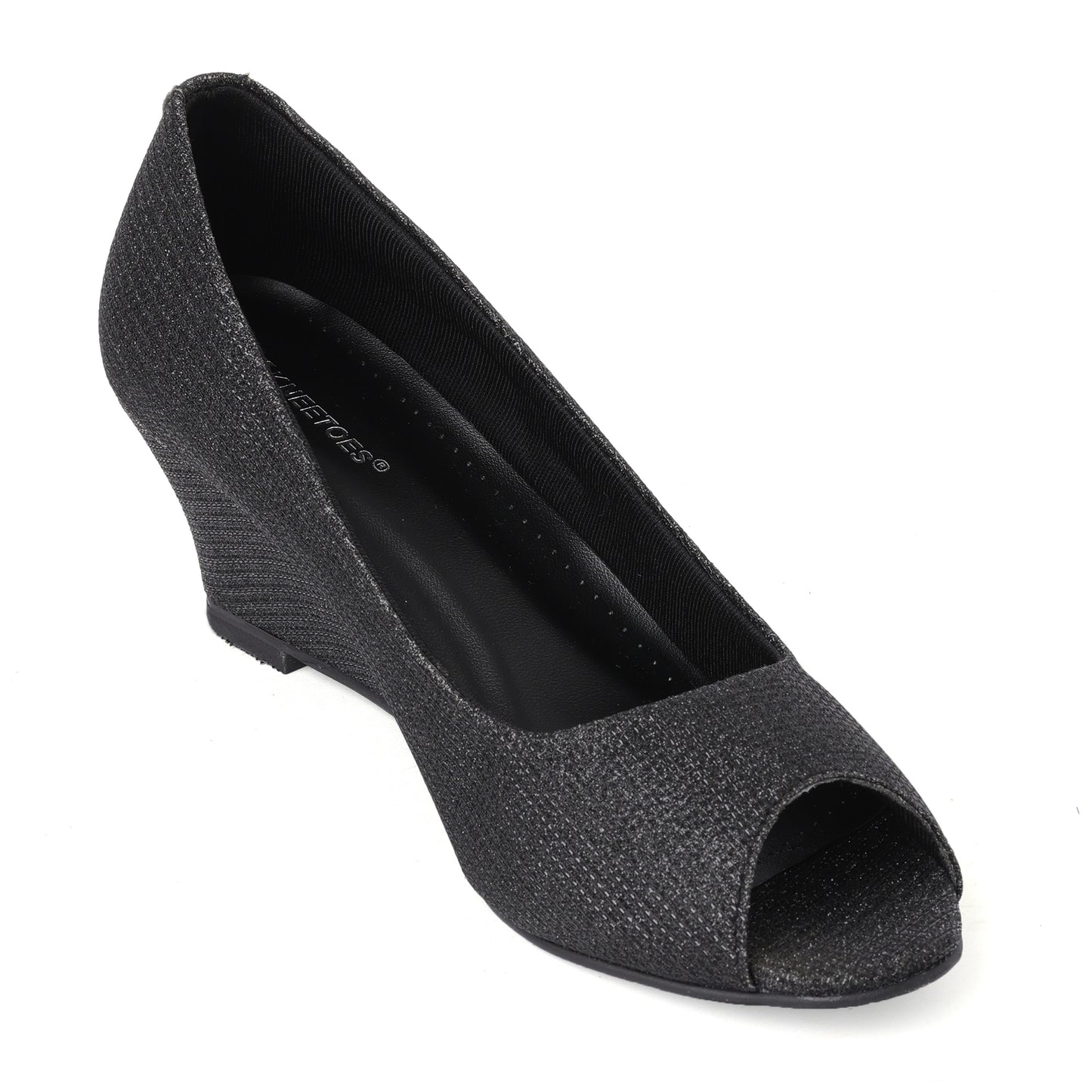 Sleek Glitter Black Wedge Heel Pumps For Wedding Wear