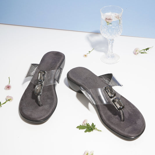 Fashionable Glossy finish Gun metal Slipper featuring Toe grip Design for Everyday