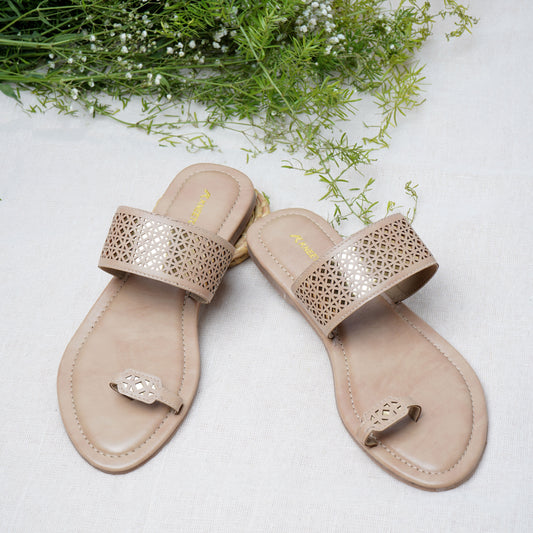 Stylish Glitter Beige Slipper featuring Toe strap Design for Everyday casuals