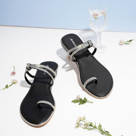 Glossy finish Black Slipper featuring Toe strap Design for Everyday Casuals