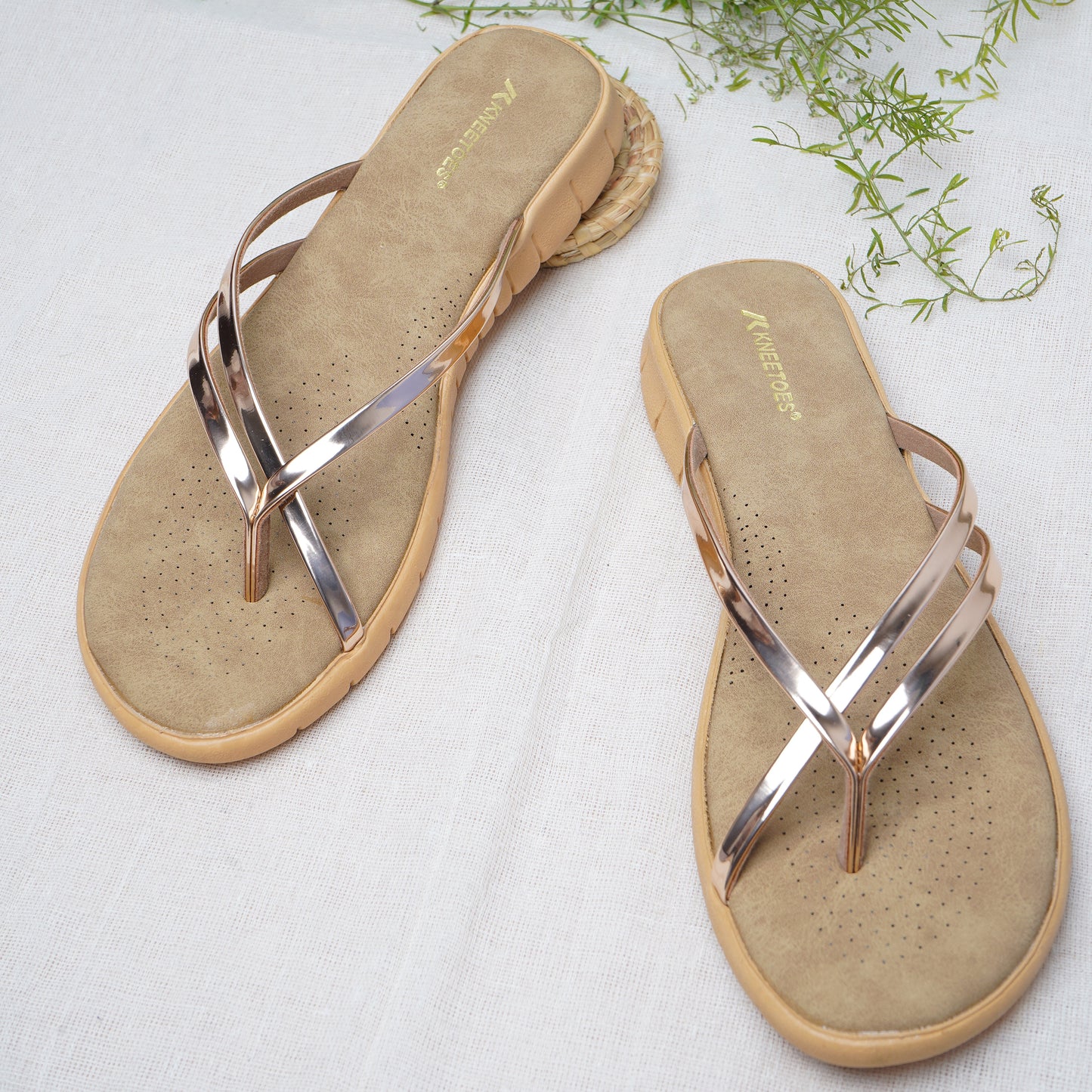 Exquisite Glossy finish Beige Slipper featuring Toe strap Design for Everyday casuals