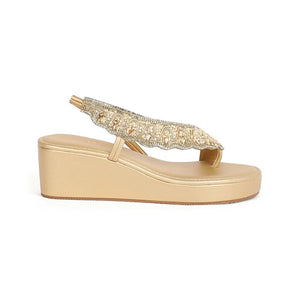Gold Zari Open-Toe Wedge Sandals