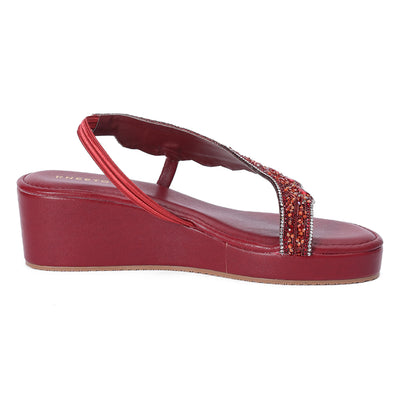 Premium Maroon Open-Toe Wedge Sandals