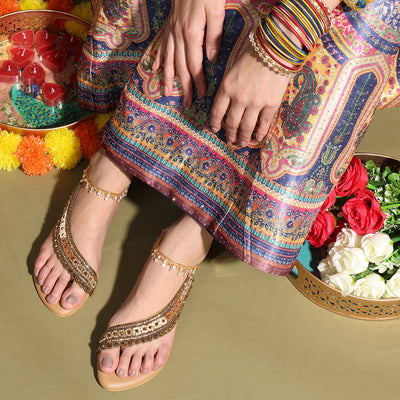 Embellished Bronze Stylish Open-Toe Sandals