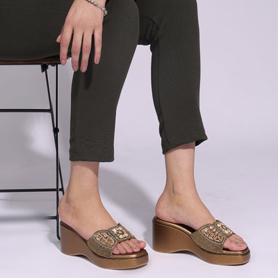 Bronze Wedge Heel Sandals