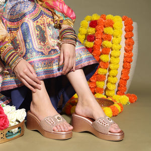 Rose-Gold Wedge Heel Sandals
